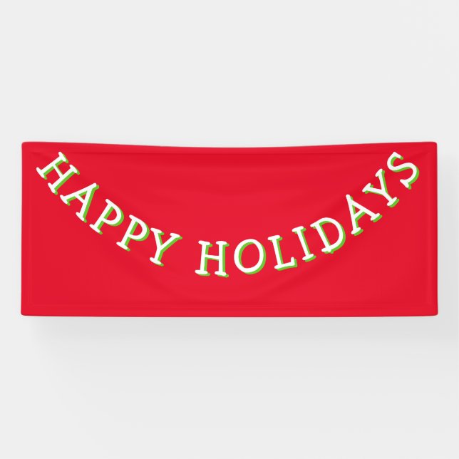 Happy Holidays Typographical White Red Christmas Banner (Horizontal)