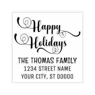 Happy Holidays Typography #10 Name Return Address Self-inking Stamp