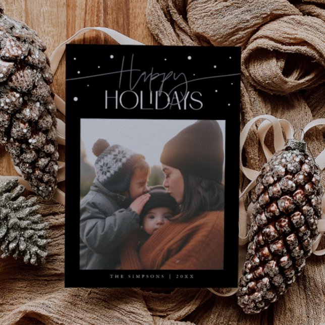 Happy Holidays Typography Black Photo Holiday Card (Creator Uploaded)