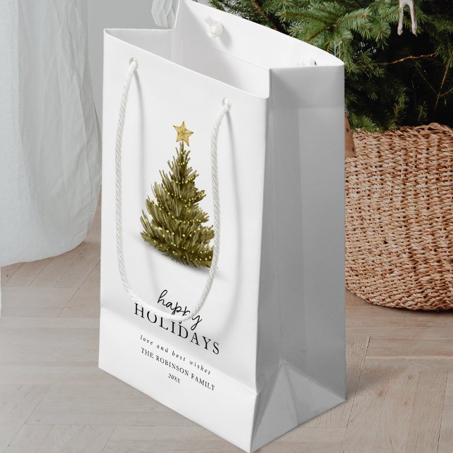 Happy Holidays Typography Christmas Pine Tree Small Gift Bag (Creator Uploaded)