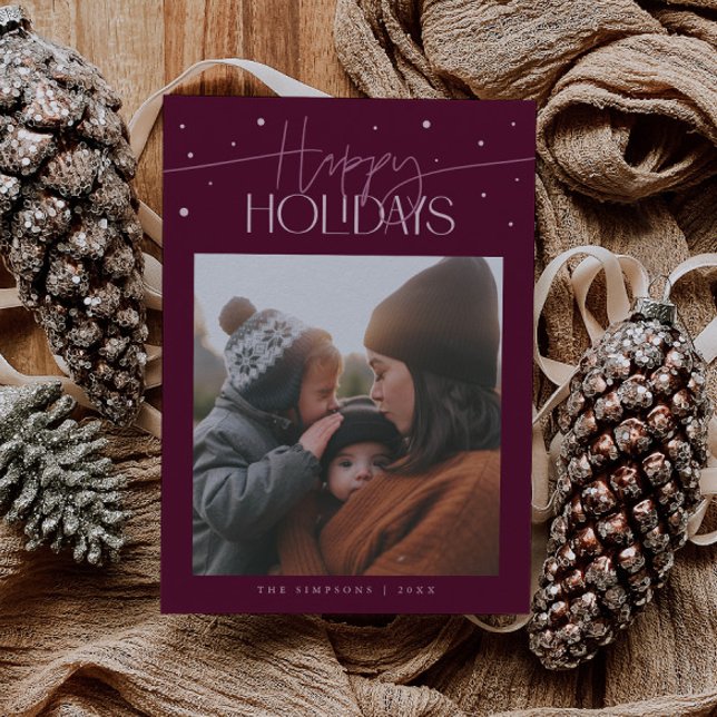 Happy Holidays Typography Cranberry Photo Holiday Card (Creator Uploaded)