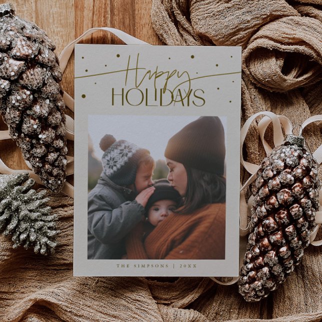 Happy Holidays Typography Cream Photo Holiday Card (Creator Uploaded)