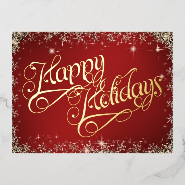 Happy Holidays Typography Red and Diamonds  Foil Holiday Postcard (Front)