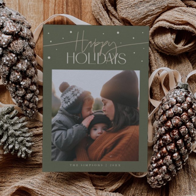 Happy Holidays Typography Sage Green Photo Holiday Card (Creator Uploaded)