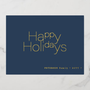 Happy Holidays typography simple modern gold Foil Holiday Postcard