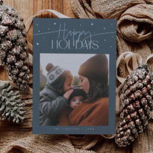 Happy Holidays Typography Slate Blue Photo Holiday Card