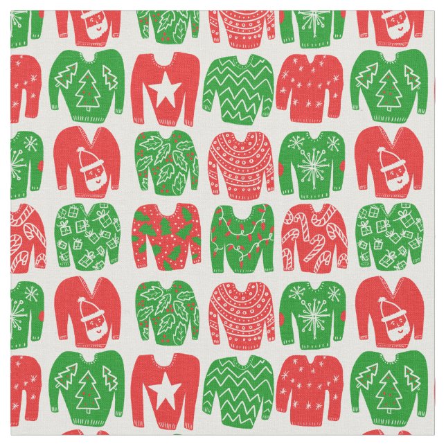 Happy Holidays Ugly Christmas Sweater Pattern Fabric (Close Up)