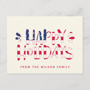 Happy Holidays - US Flag Typography Christmas Postcard