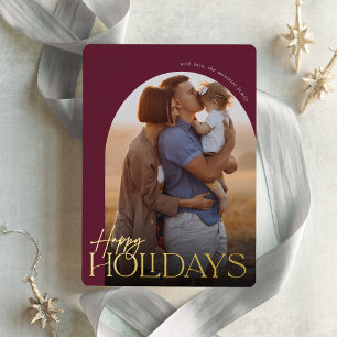 Happy Holidays Vertical Photo Arch Foil Holiday Card