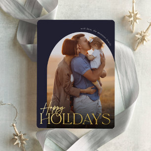Happy Holidays Vertical Photo Arch Foil Holiday Card