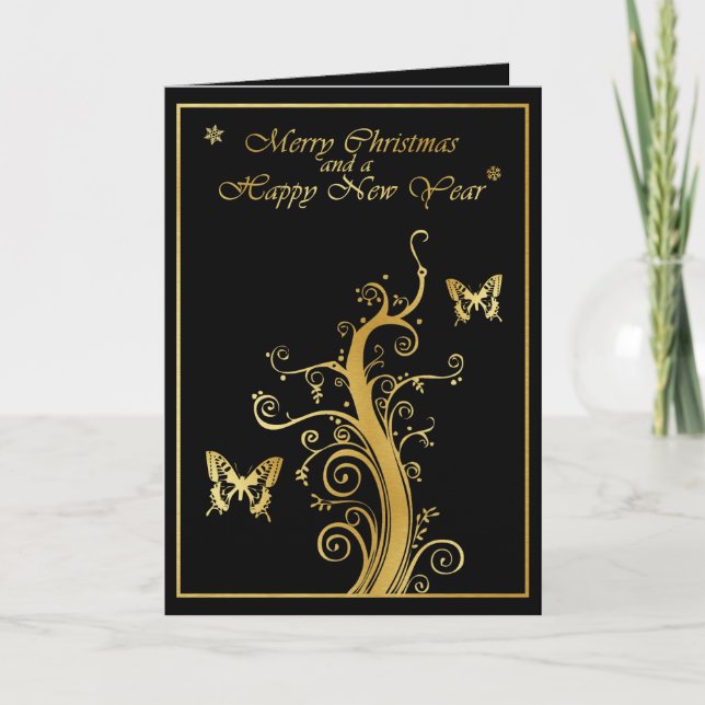 Happy Holidays - Vine & Butterfly II Holiday Card (Front)