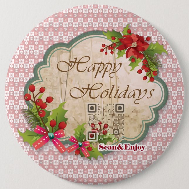 Happy Holidays Vintage button with funny videos (Front)