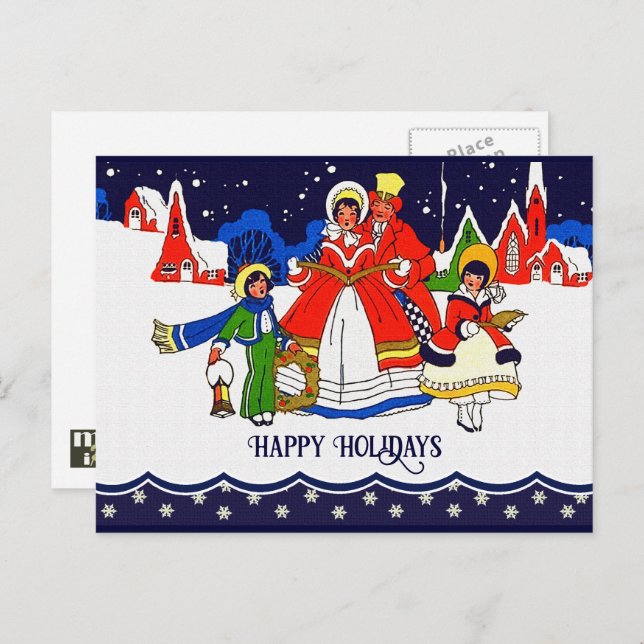 Happy Holidays. Vintage Christmas Carolers Holiday Postcard (Front/Back)