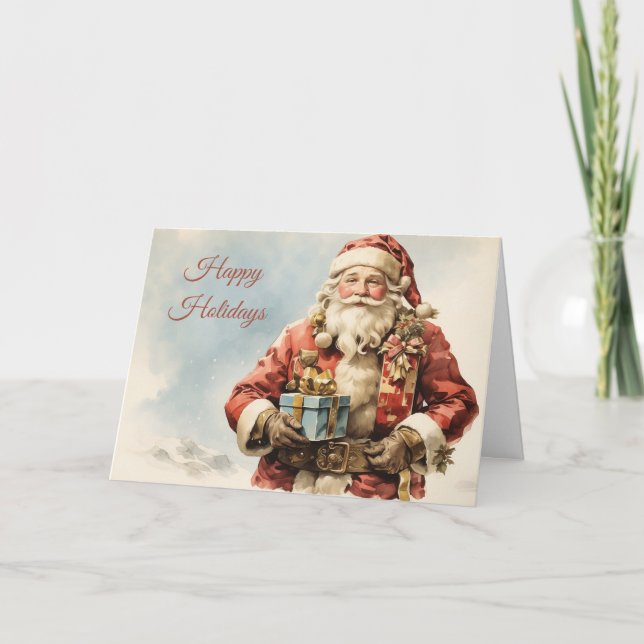 Happy Holidays Vintage Christmas Santa Claus Holiday Card (Front)