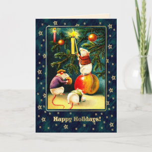 Happy Holidays. Vintage Funny Mice Holiday Card
