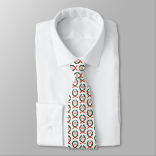 Happy Holidays Vintage Holly Christmas Wreath Tie