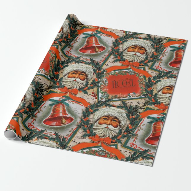 Happy Holidays Vintage Santa Wrapping Paper (Unrolled)