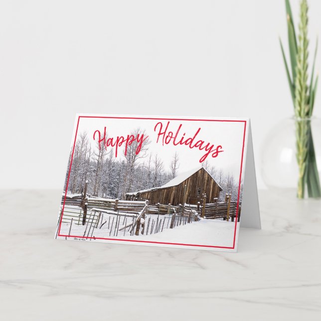 Happy Holidays Vintage Snowy Barn Photograph Holiday Card (Front)