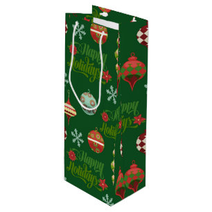 Happy Holidays Vintage Style Bulbs Wine Gift Bag