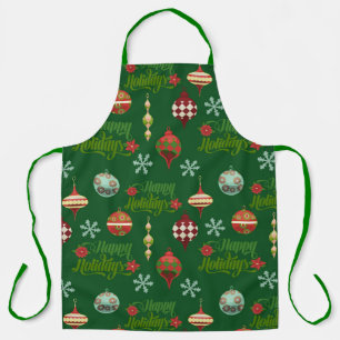 Happy Holidays Vintage Style Tree Bulbs Apron