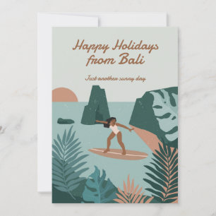 Happy Holidays Vintage Surfing Tropical Waves Holiday Card