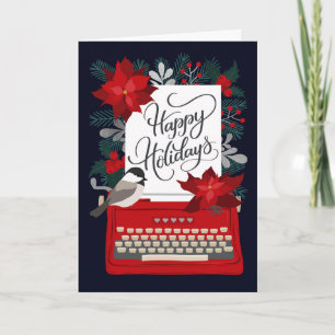 Happy Holidays   Vintage Typewriter and Holly Card