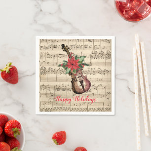 Happy Holidays Vintage Violin and Sheet Music  Napkin