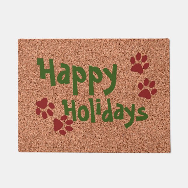 Happy Holidays w Paws Doormat (Front)