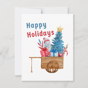 Happy Holidays Wagon with Snowman  Holiday Card