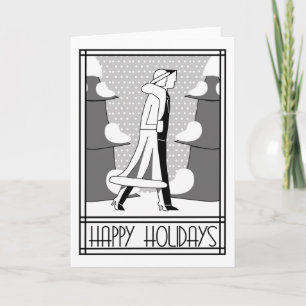 "Happy Holidays" walk in the snow Holiday Card