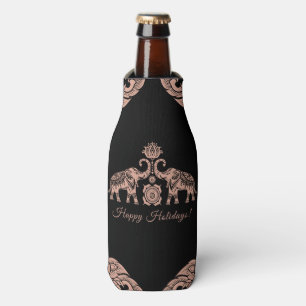 Happy Holidays War Elephants Thai Heritage Pink Bottle Cooler