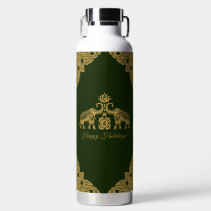 Happy Holidays War Elephants Thailand Heritage  Water Bottle