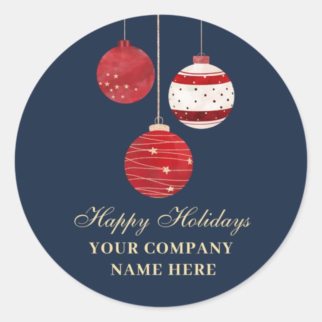 Happy Holidays Watercolor Business  Classic Round Sticker (Front)