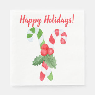 Happy Holidays!   Watercolor Candy Cane Christmas Napkin
