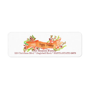 Happy Holidays, watercolor Christmas banner Return Address Label