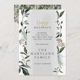 Happy Holidays watercolor foliage Holiday Card