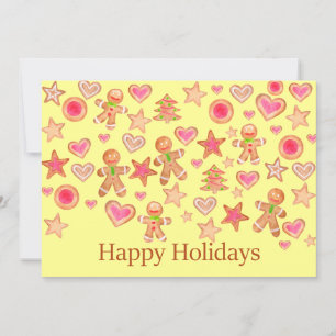Happy Holidays watercolor gingerbread cookies Invitation