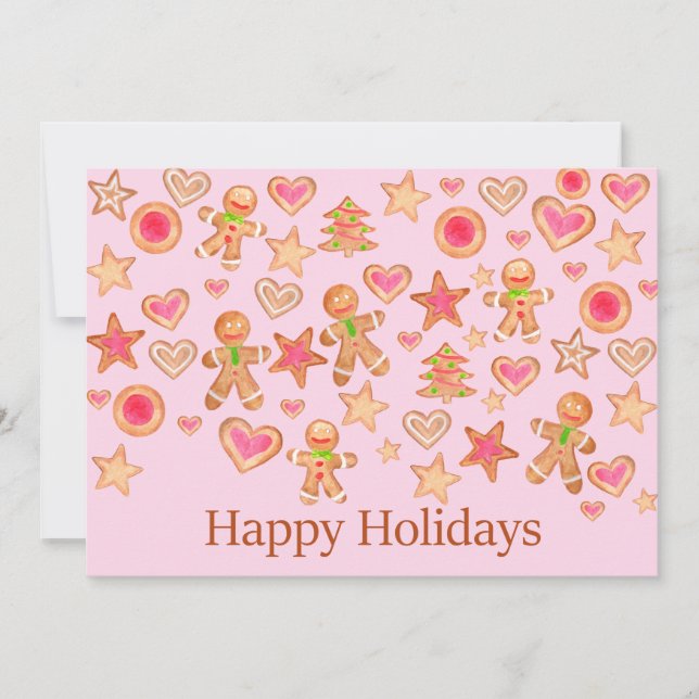 Happy Holidays watercolor gingerbread cookies Invitation (Front)