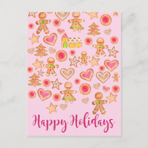 Happy Holidays watercolor gingerbread cookies Postcard