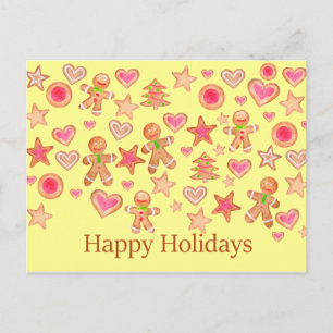 Happy Holidays watercolor gingerbread cookies Postcard