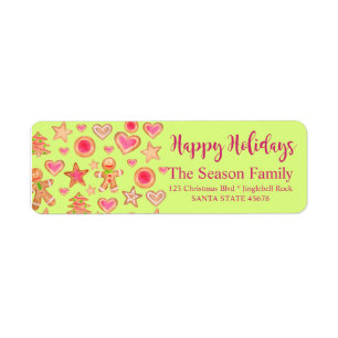 Happy Holidays watercolor gingerbread cookies Return Address Label