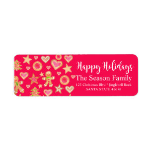 Happy Holidays watercolor gingerbread cookies Return Address Label