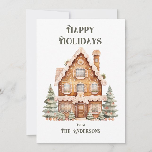 Happy Holidays Watercolor House Personalised  Holiday Card (Front)