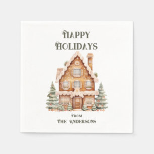 Happy Holidays Watercolor House Personalized Napkin