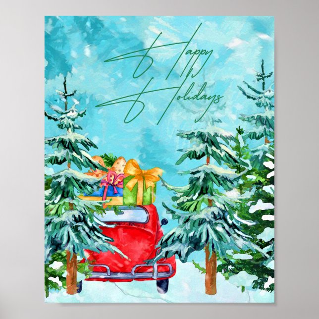Happy Holidays Watercolor Painting Poster (Front)