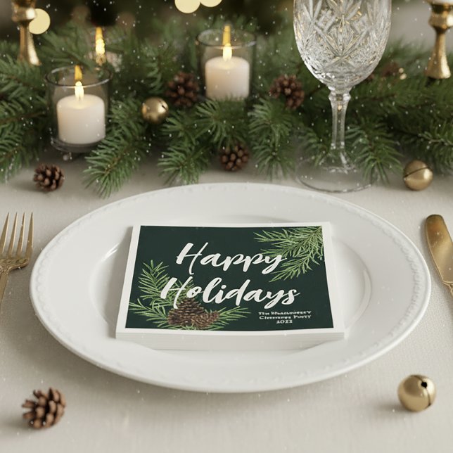 Happy Holidays Watercolor Winter Pine Personalised Napkin (Creator Uploaded)