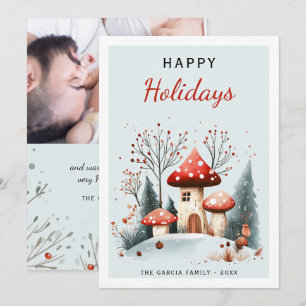 Happy Holidays Watercolor Woodland Photo Holiday Card
