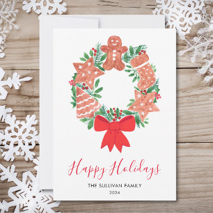 Happy Holidays Watercolor Wreath Holiday Card