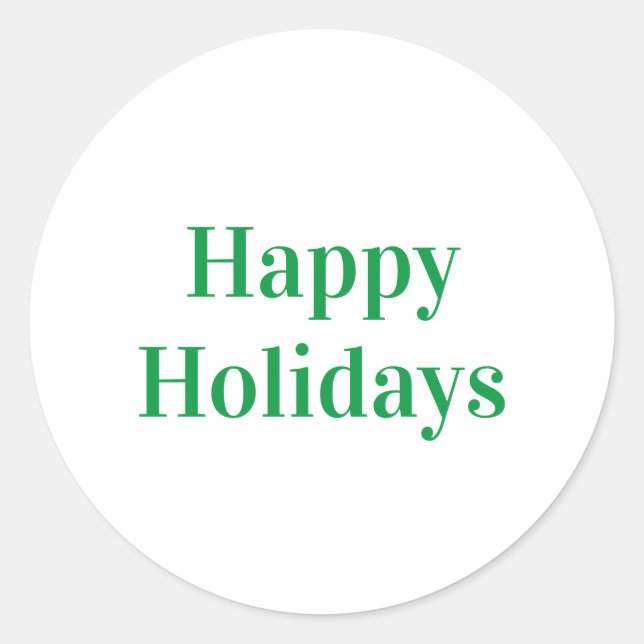 Happy Holidays white and green simple elegant Classic Round Sticker (Front)
