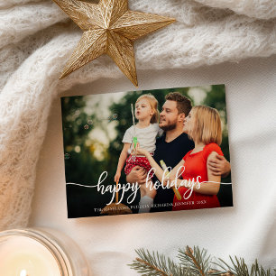 Happy Holidays White Calligraphy Photo Christmas Postcard